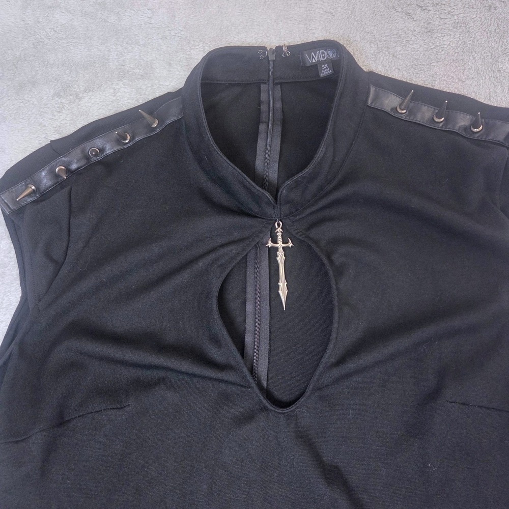Widow Dolls Kill Black Spiked Shoulder Sword Keyhole Mini Dress 3X Plus Size